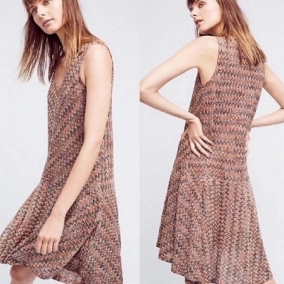 Maeve Anthropologie Westwater zigzag pattern high low tank style dress size L - Picture 1 of 10